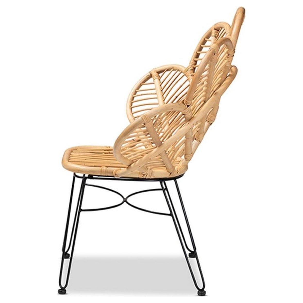 Baxton Studio Garan Modern Bohemian Natural Brown Rattan and Black Metal Accent Chair