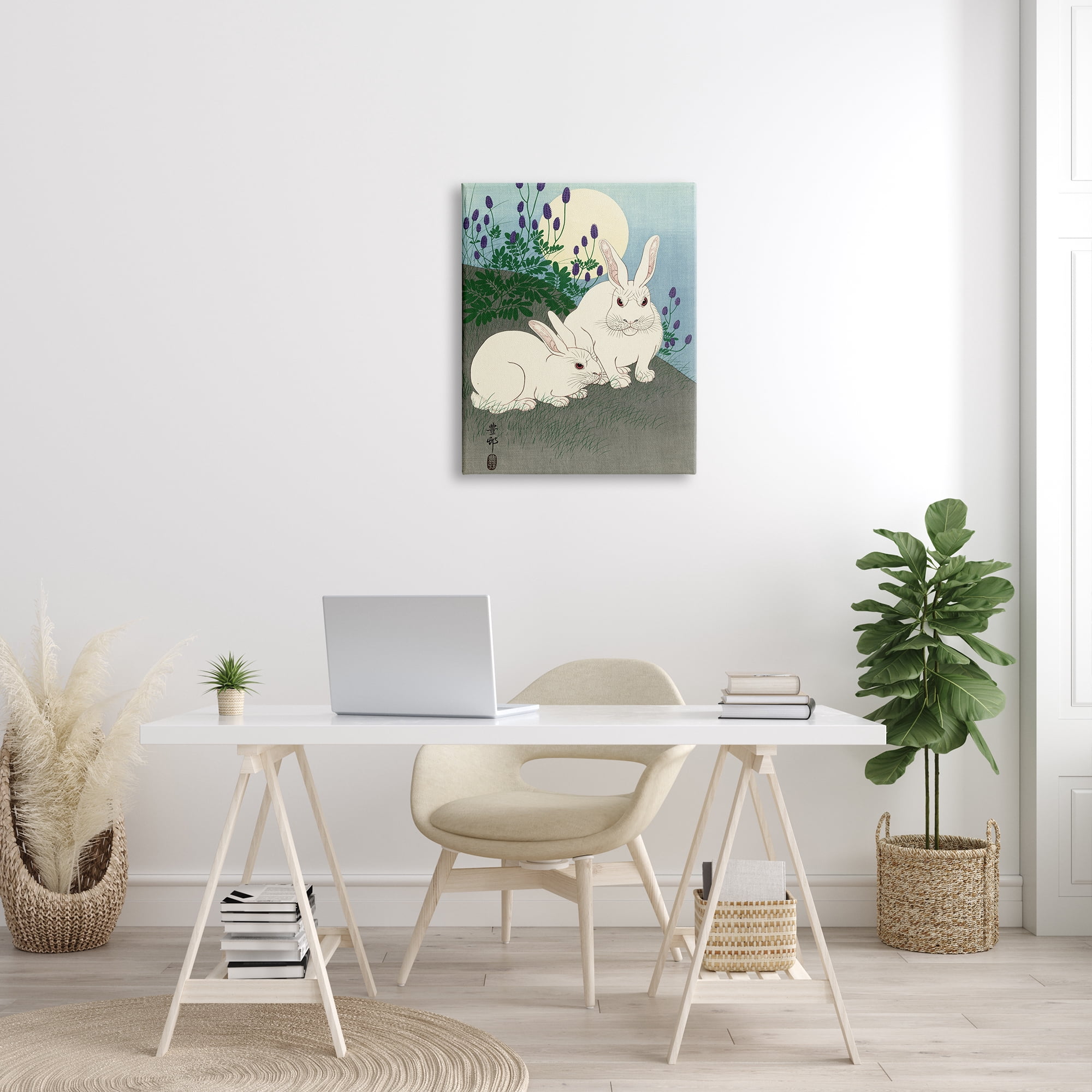 Stupell Industries Konijnen bij Volle Maan Ohara Koson Classic Rabbit Painting Painting Gallery Wrapped Canvas Print Wall Art, Design by one1000paintings