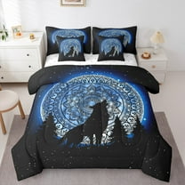 Manfei Mandala Pattern 7 Pieces Bedding Comforter Set,Wild Animal Wolves Full Bedding Set,Galaxy Starry Night Fitted Sheet Flat Sheet For Children,Breathable Home Decor