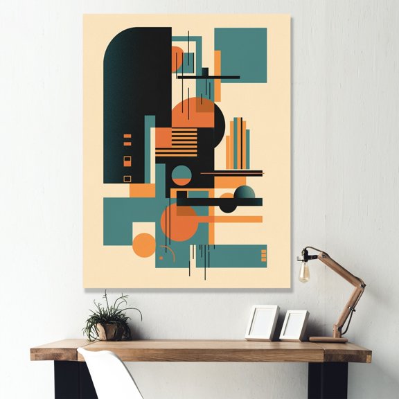 Designart "Blue And Orange Minimalistic Symphony IV" Minimalism Wall Art For Bathroom