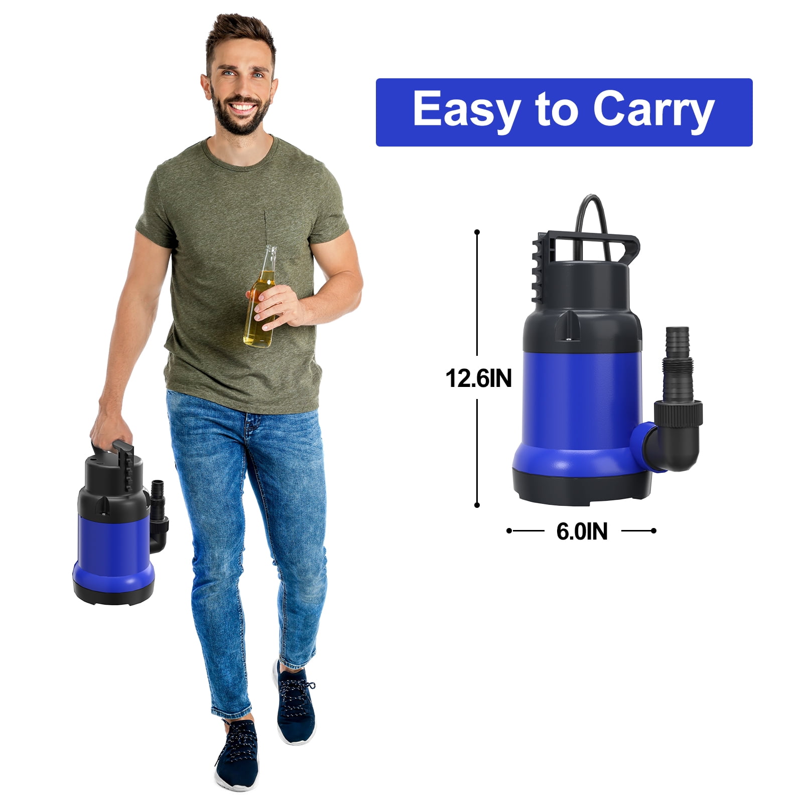 Hot Tub Water Pump 1HP 3500GPH Electric Submersible Portable Sump Pump for Pool Draining Transfer