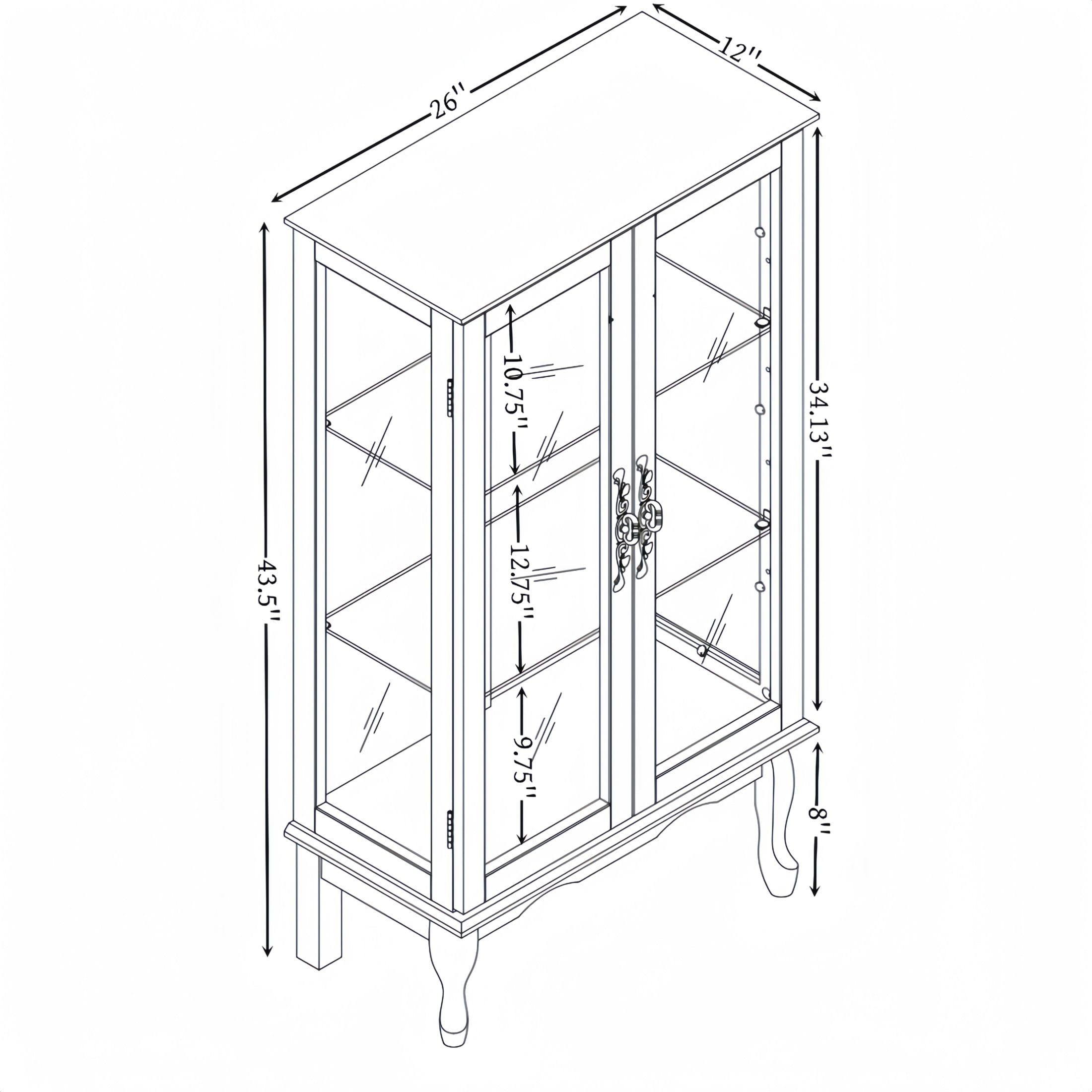 Noble House Fairfax Lighted Curio Cabinet with Mirrored Back, Glass Doors and Adjustable Shelves, Home Office, Cherry