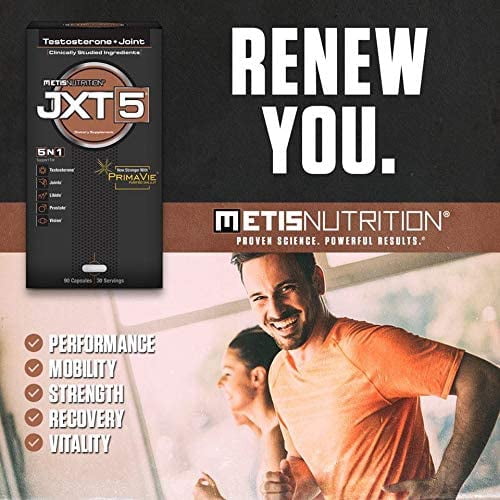 Metis Nutrition JXT5 Testosterone Booster and Joint Health - 5-in-1 Men's Health Supplement to Libido, Prostate, and Vision - Test Boost, Joint Support, and Improve Energy (90 Capsules)