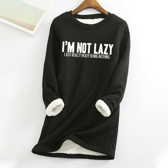 Tawop Sweatshirts for Women Women Tops Sweatshirt Crew Neck Long Sleeve Warm Fleece Graphic Letter Heavyweight Black 5XL