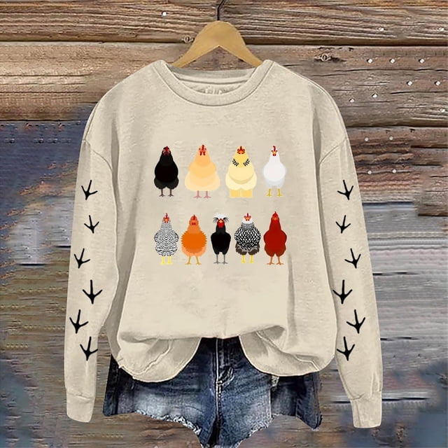 Chandails en Molleton Décontractés à Manches Longues pour Femmes, Col Rond, Imprimé Graphique de Poulet, Chandail, Blouse, Veste Légère, Col Rabattu, Fermeture Éclair Complète, Chandail à Capuchon Athlétique