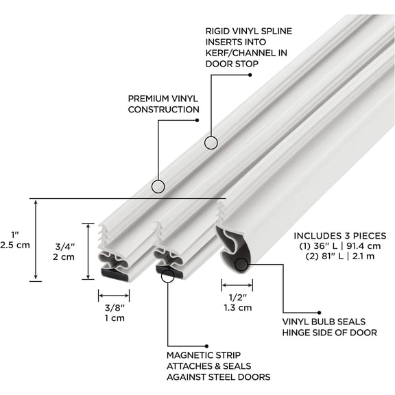 White Vinyl with Magnetic Strip Top and Sides Door Seal Kit for Steel Doors