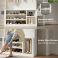 thumbnail image 4 of 5-in-1 Hall Tree Shoe Storage Bench, Entryway Clothes Rack with 7 Hooks, Overhead Storage, White, 4 of 10