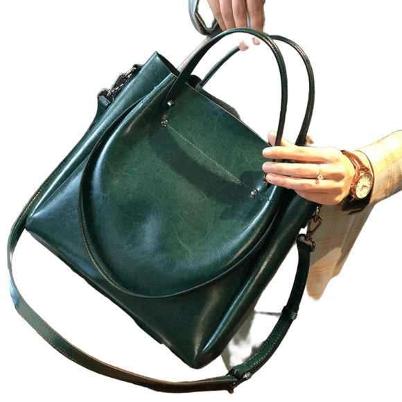 Women's Green Leather Tote Bag - Stylish Multi-Function Crossbody Handbag & Travel Wallet