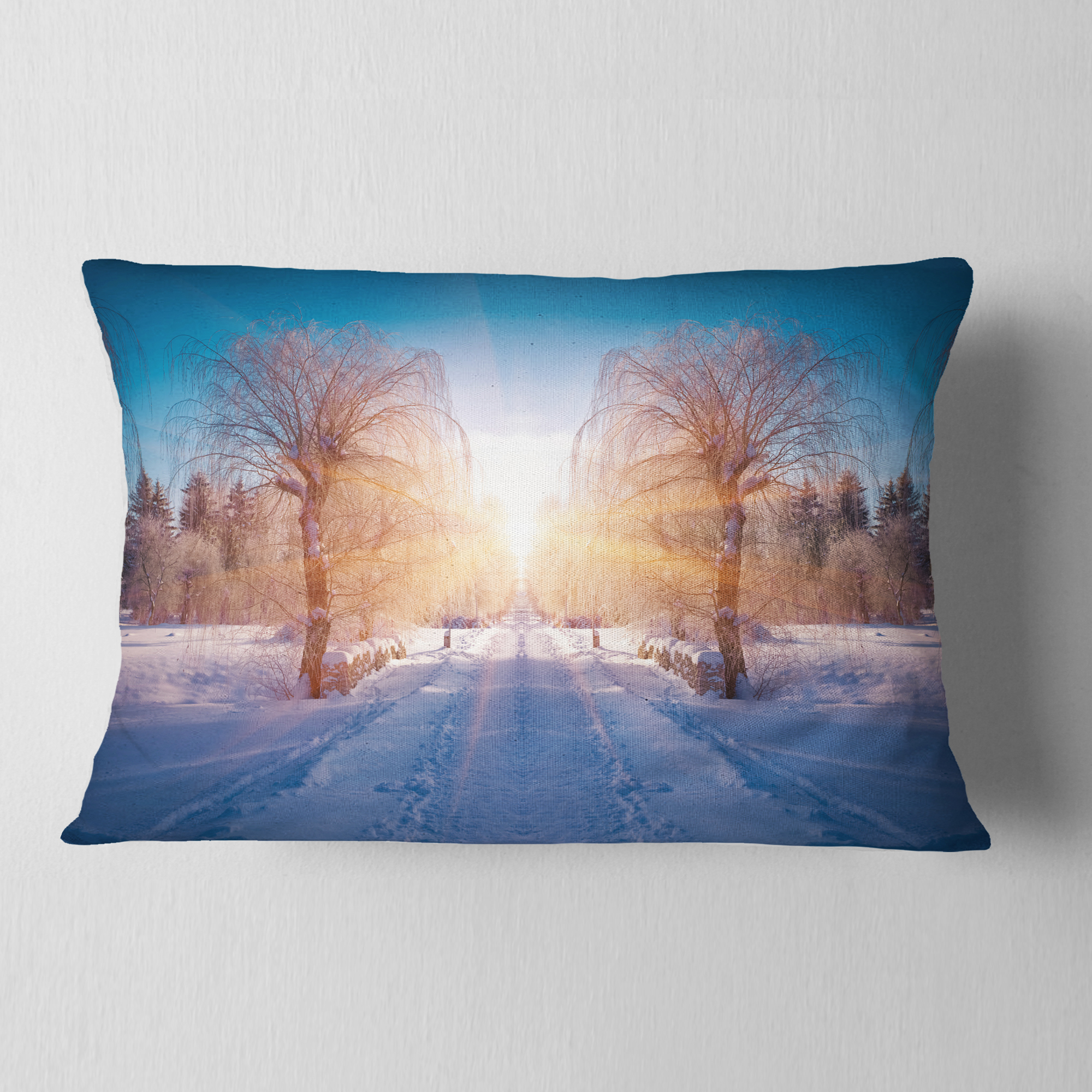 Designart Winter Landscape in City Park - Landscape Printed Throw Pillow - 12x20