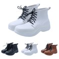 thumbnail image 2 of XIMIN Women's Rain Boots Solid Color Round Toe Heel Platform Ankle Boots Fashion Cross Lace Up Block Thick Heel Booties Casual Comfortable Ladies Outdoor Shoes, 2 of 6