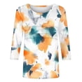 thumbnail image 4 of CYMMPU 3/4 Sleeve Blouses for Women Dressy Casual Spring Tunic Tops Loose Fit Round Neck Floral Printed Fall Trendy Shirts Lightweight Basic Tees Yellow S, 4 of 6