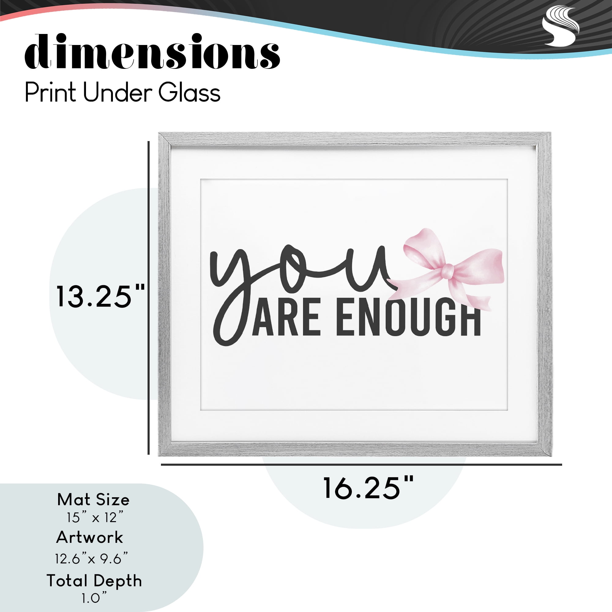 Stupell Industries You Are Enough with Ribbon Gray Framed Print Under Glass, design by Kim Allen