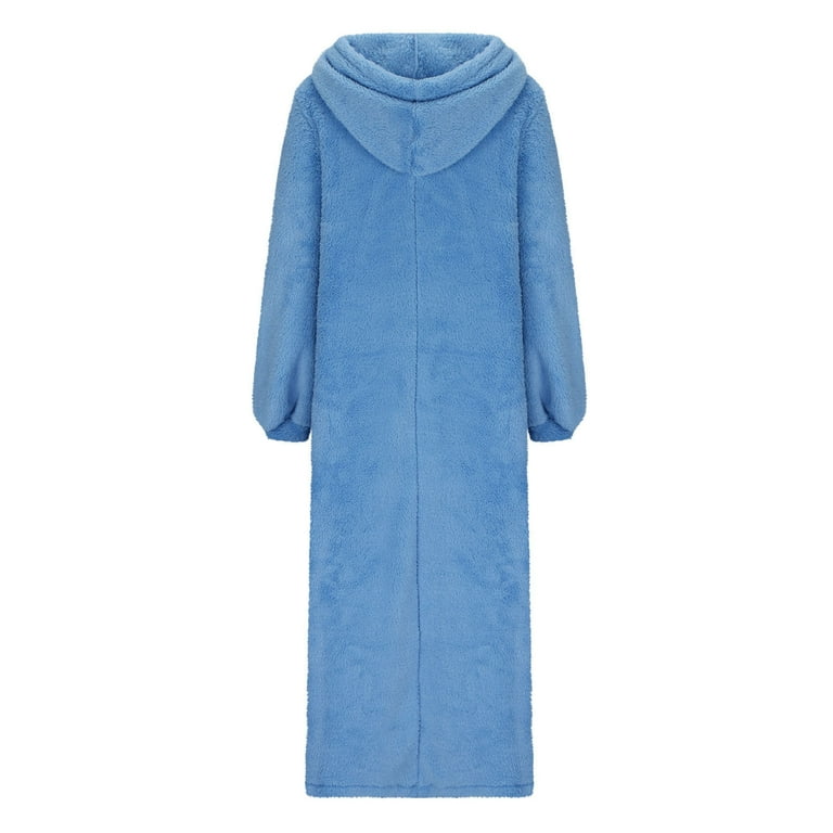 Long Sleeve Sherpa Fleece Hoodie Dress for Women with Pockets Drawstring Soft Warm Plush Sweatshirt Pajama Dress Small Light Blue Walmart