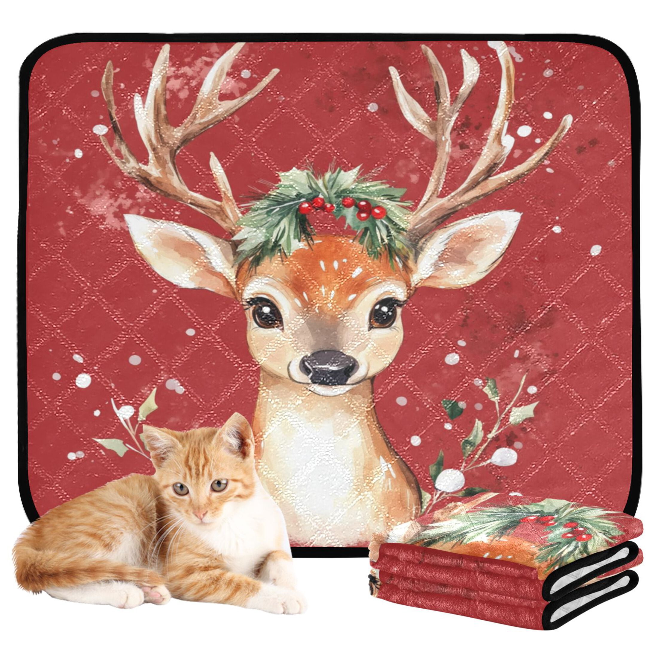 Qxltty Watercolor Painting Of A Cute Deer Cat litter Pads Pet Set of 2 Diaper Mats Center Anti-leakage Layer Absorbent Soft and Comfortable