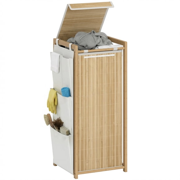 HOMCOM Panier à Linge en Bambou avec Sac à Cordon Amovible, Naturel