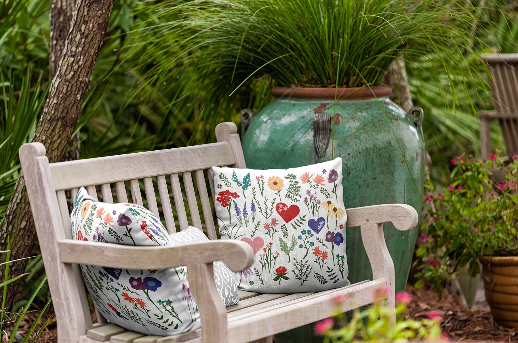 20" x 20" Simply Daisy Valentine Garden Polyester Indoor/Outdoor Pillow, White Qty 1