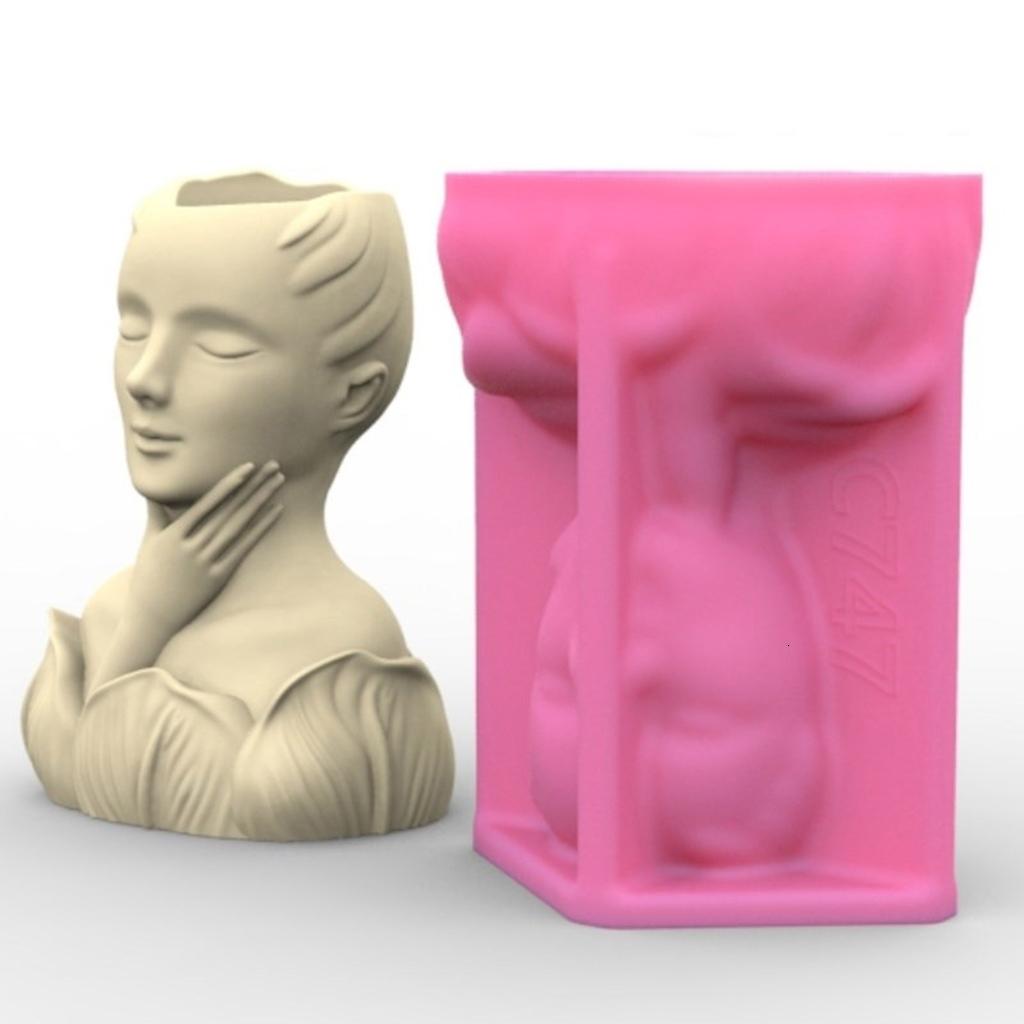 Osdhezcn Portrait Succulents Planter Molds DIYs Concrete Flowerpot Resin Molds Pen Holder Resin Molds Desk Livingrooms Decoration