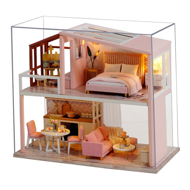 1:24 Muebles de Juguetes pa Decoración Del Adorno Navidad Baoblaze Casa de muñecas de madera hecha a mano de bricolaje