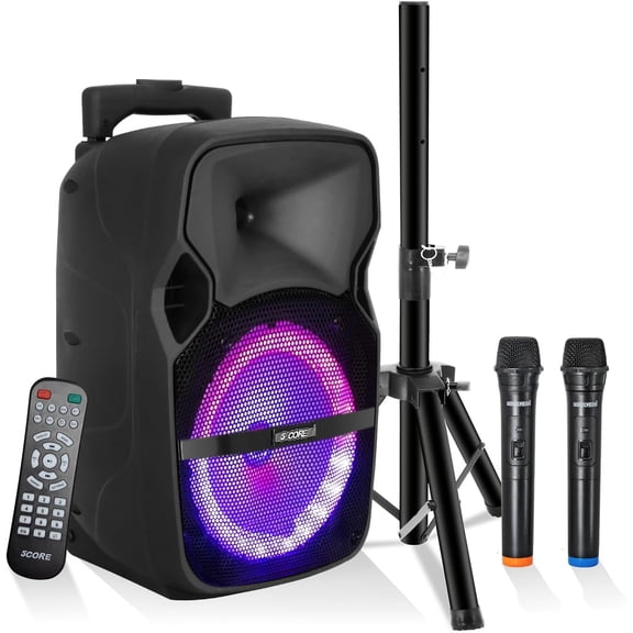 8" Portable Bluetooth Party Speaker with 2 Wireless Mics – 250W Rechargeable PA System, Karaoke Boombox & Tripod Stand for Outdoor Events