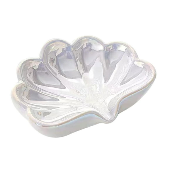 Porte-savon Couleur Unie, Porte-Savon en Céramique en Forme de Coquillage, Porte-Savon en Porcelaine, Plateau à Savon-Blanc-13.5x9x6cm