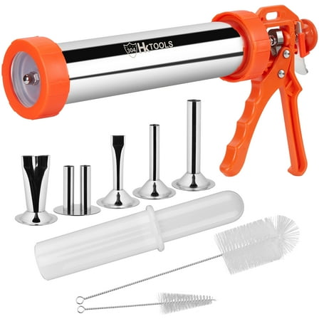 Extra Large 2.5 Pound Jerky Gun Kits, Jerky Maker Gun, Beef Jerky Gun, Stainless Steel Sausage Stuffer Jerky Making Gun with 5 Stainless Nozzles, 2 Cleaning Brushes, 1 Stomper, Orange