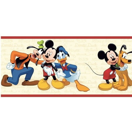 877811 Mickey & Friends Cream & Red Wallpaper Border - Walmart.com