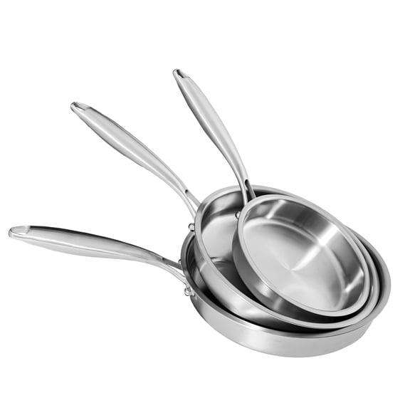 Five-Ply Stainless Steel Frying Pan(8/10/12inch),Chef's Pans/Skillets,Dishwasher and Oven Safe Cookware,Works on Induction,Ceramic and Gas Cooktops