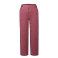 thumbnail image 7 of WTXUE Linen Pants Women Summer, Pantalones De Mujer Women's Stretch High Waisted Straight Wide Leg Pants with Breasted Cotton Loose Casual Pants with Pockets, Full-Length, Pink, 7 of 7