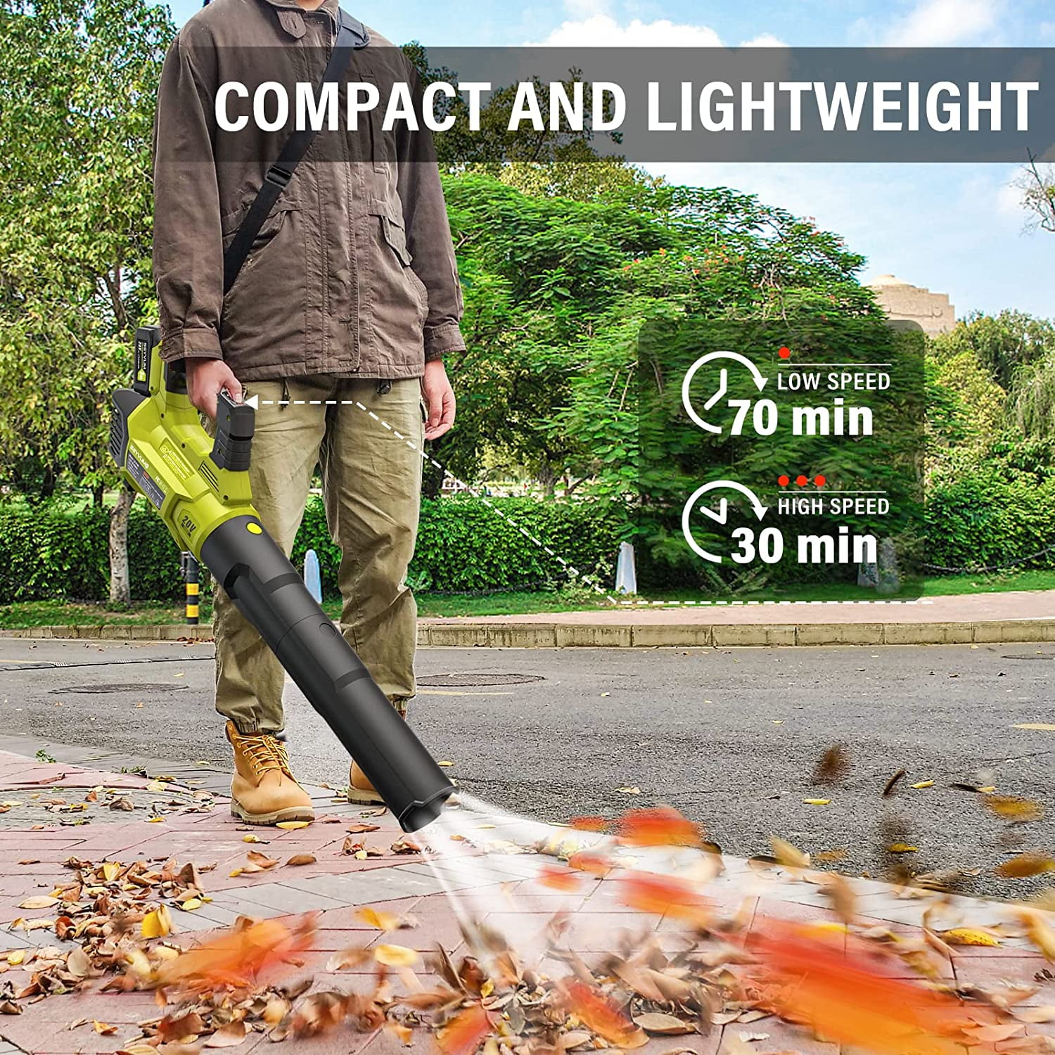 Cordless Leaf Blower Battery Powered Max 124mph 300CFM with 2 Adjustable Speeds