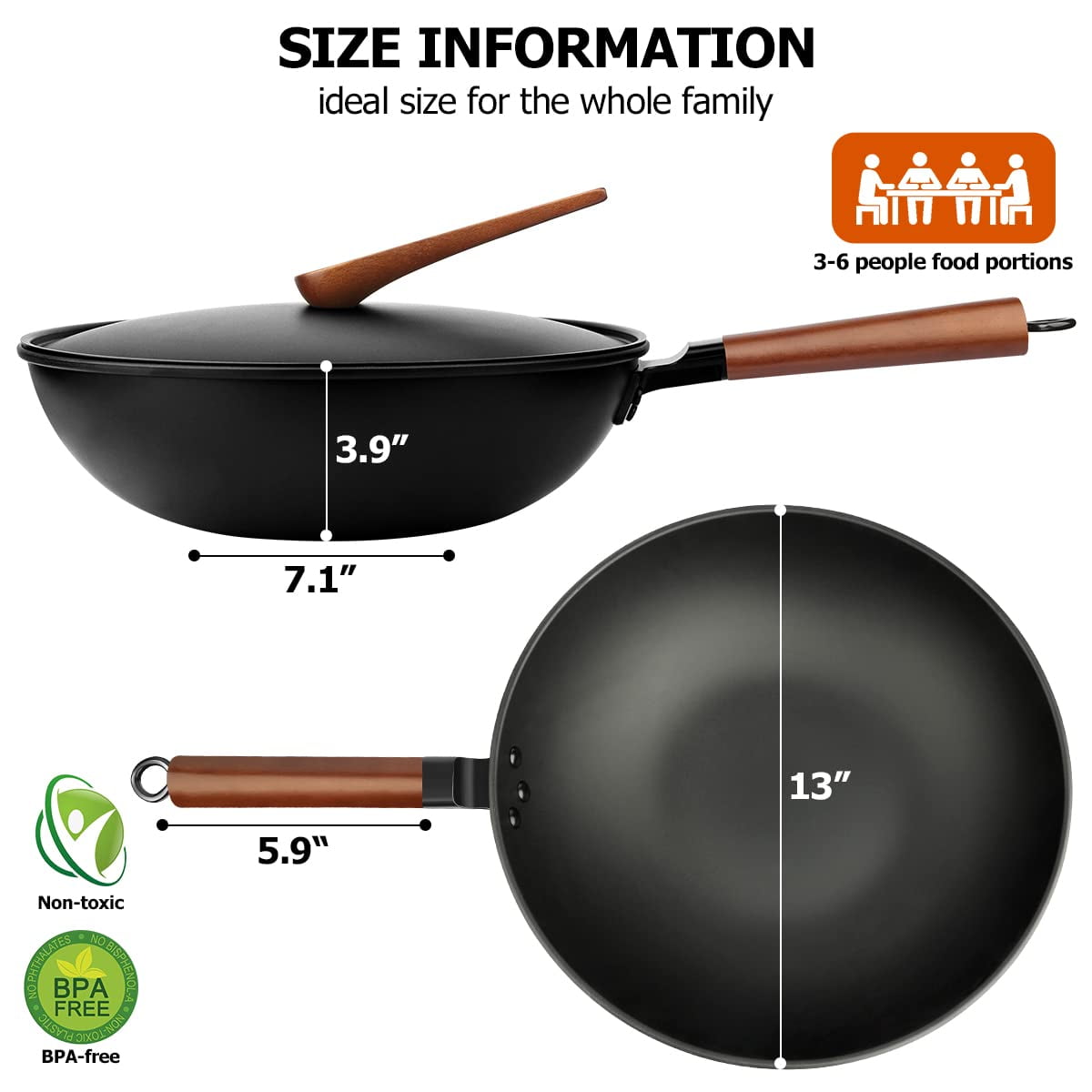 Aokiwo Carbon Steel Wok Pan, 14 Piece Woks & Stir-Fry Pans Set