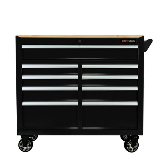 Noaman 4-Drawer Heavy Duty Tool Cart with Stainless Steel Roof and Wheels, Black and Red (Note