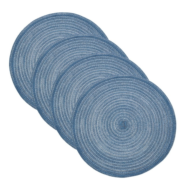 Uxcell 4 Pcs Manteles Individuales Redondos Tejidos, Mantel Lavable de 15 Pulgadas Resistente al Calor, Mantel Decorativo para Mesa de Comedor, Encimera, Azul