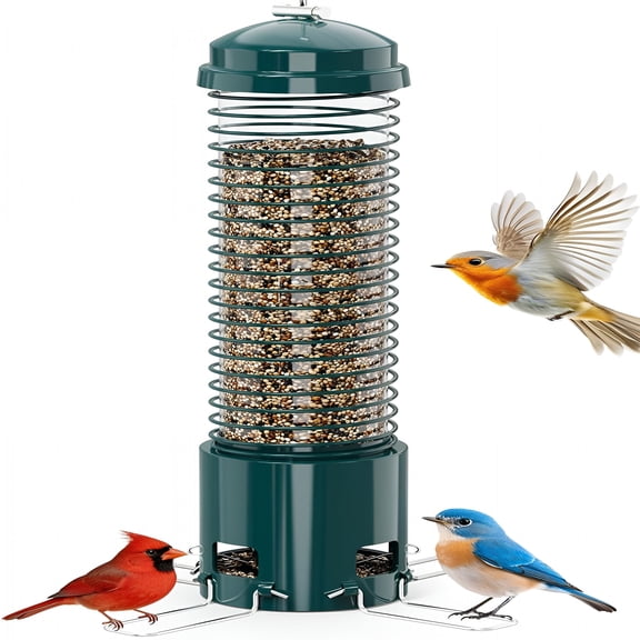 BESTSKY Squirrel Proof Bird Feeder,Metal Bird Feeders for Outdoors Hanging,3.6Lb Large Seeds Capacity for Wild Birds,Finch,Cardinal,Blue Jay,Chickadee