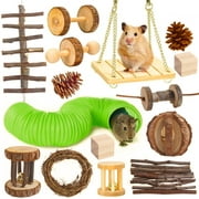 Mixfeer 15Pcs Hamster Chew Toys Set Natural Wooden Molar Toys Blocks Wreath Pine Nuts Swing Exercise Accessories For Small-Sized Animals Hamsters Bunnies Rats Chinchillas Sugar Glider