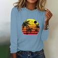 thumbnail image 2 of IROINNID Pink Tops for Women Spring Printed Long Sleeve Round Neck Casual Tee ,Blue, 2 of 5