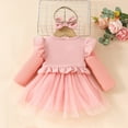 thumbnail image 4 of Odeerbi Infant Girls Fall Winter Outfits Tulle Rib Knit Dress Ruffle Shrugs Set Floral Ruffle Cap Sleeve Short Top Jacket Long Sleeve Dress Headband Three Piece Set Infant Clothes Pink, 4 of 9