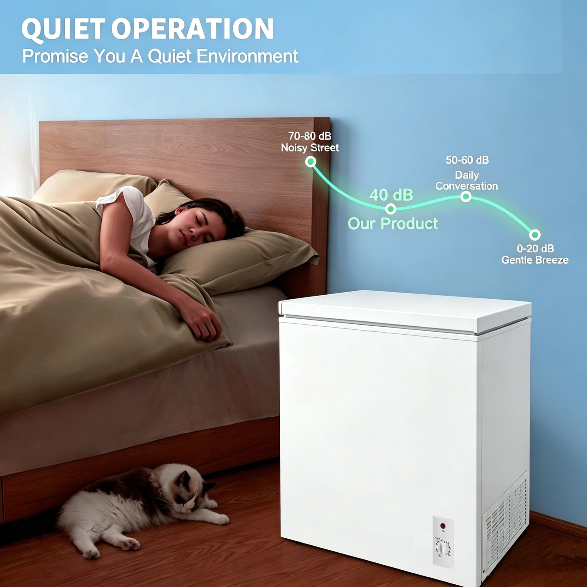 5.2 Cu.Ft Chest Freezer, Mini Deep Freezer with Removable Basket, Free Standing Compact Small Freezer Adjustable 6 Thermostat Quiet Small Deep Freezer Top Open Door for Dorm Home, White