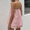 thumbnail image 3 of Women Striped Tube Top Shorts Set - Drawstring Strapless Top and Shorts Set Loose Fit Summer Vacation Outfits, 3 of 3
