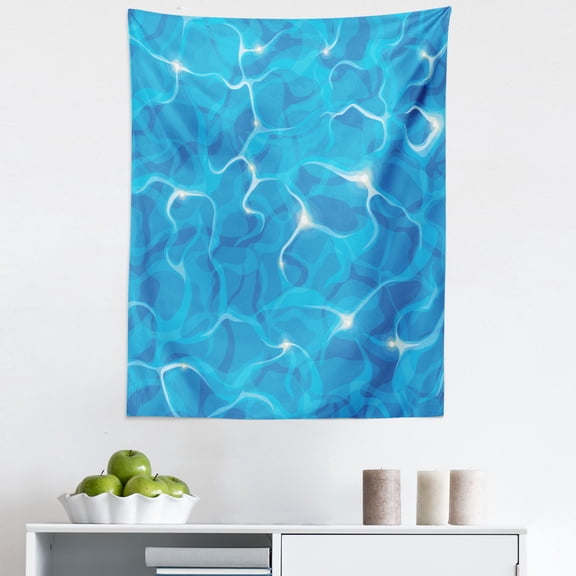 Aqua Tapestry, Realistic Vivid Illustration of Water Texture Freshness Ocean Pool Surface Waves, Fabric Wall Hanging Decor for Bedroom Living Room Dorm, 5 Sizes, Blue Aqua White, by Ambesonne