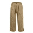 thumbnail image 5 of BLVB Women's Cargo Capri Pants Summer Casual Elastic Waist Lightweight Stretch Rolled Hem Capris Cropped Trousers with Pockets, 5 of 6