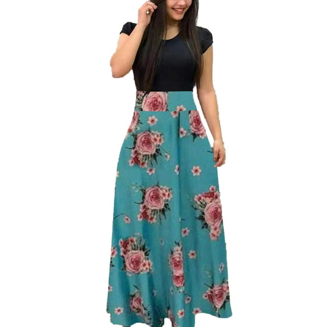 Tralilbee Robe Longue Imprimée pour Femme Pièce Florale Col Rond Banquet Mode Élégante Robe Moulante Moderne Aguichant Grande Taille
