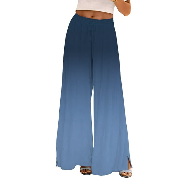 YUANGUANST Women's Wide Leg Pants Womens Wide Leg Palazzo Pants Boho Floral 2025 Summer Beach Culottes Flowy Casual Trousers For Vacation Office Slacks