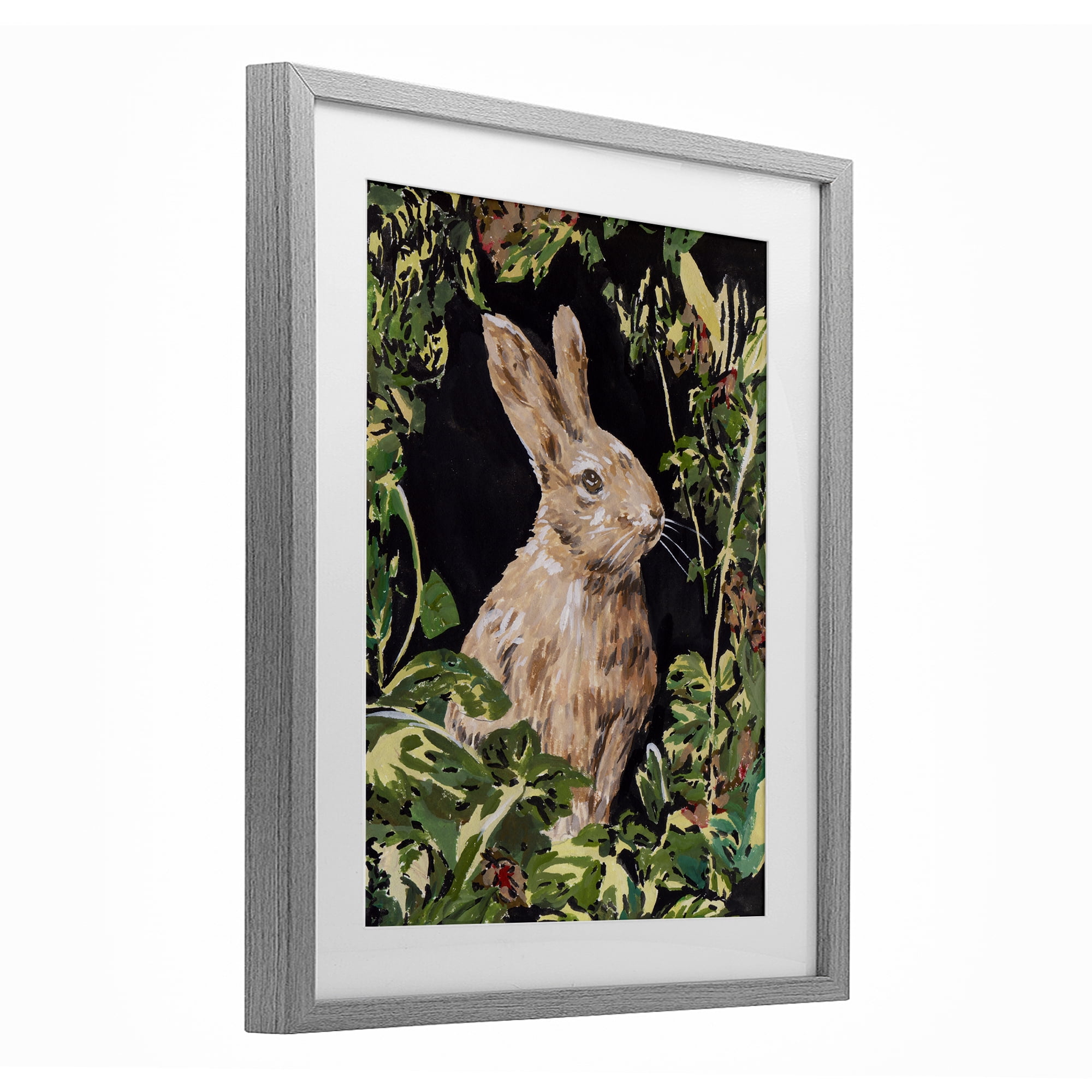 Stupell Industries Wreathed Botanicals Rabbit Gray Framed Print Under Glass, design by Melissa Wang