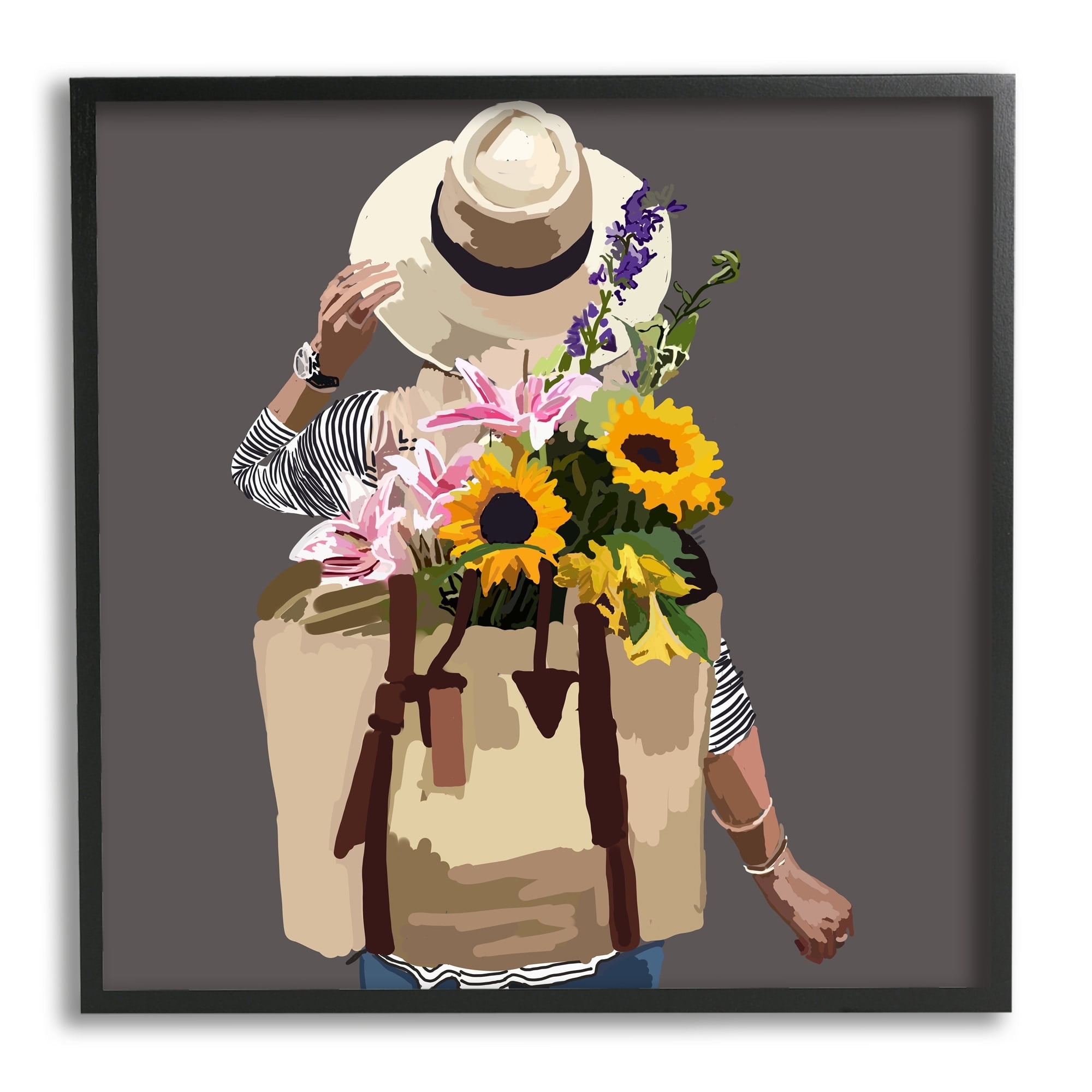 Stupell Industries Varied Flower Arrangement Blossoms Backpack Bouquet Graphic Art Black Framed Art Print Wall Art, Design by Amelia Noyes