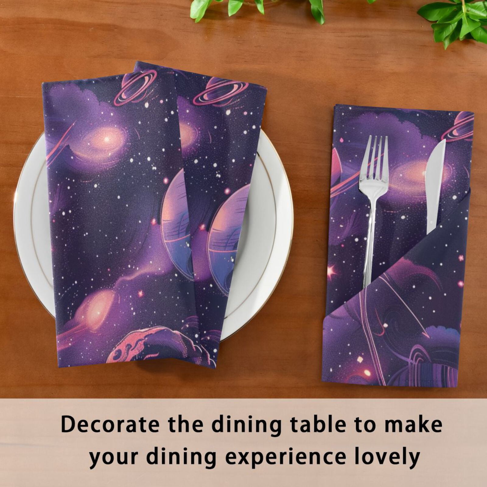 JSTEL Pink Universe Planets Nebula Cloth Napkins Set of 6, 20x20 Inch Washable and Reusable Napkin for Decoupage Dinner Party Everyday Use