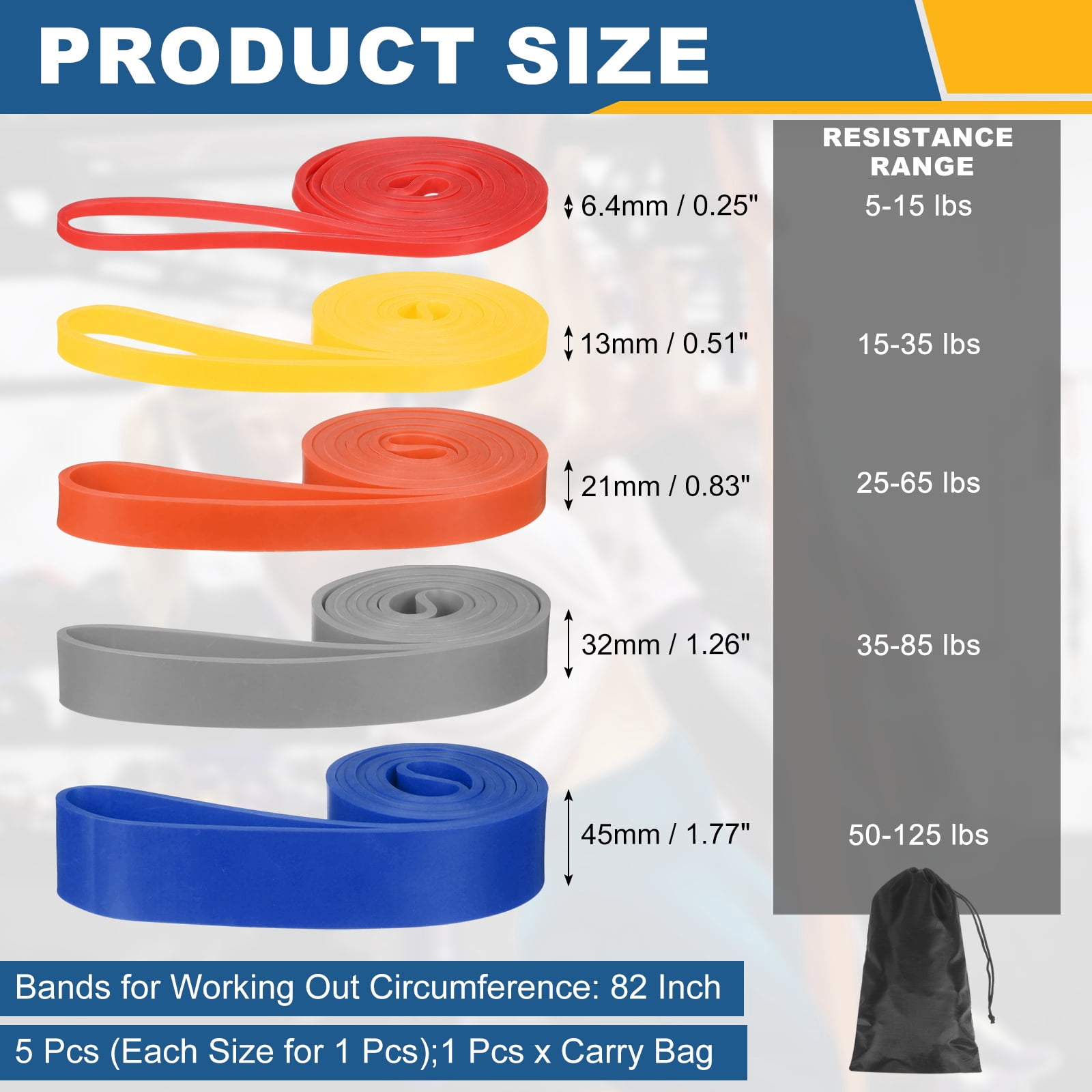 Uxcell Resistance Bands for Working Out, 5 Levels Pull Up Assistance Bands with Carry Bag 5 Pcs & Colorful -Fitting for (Home/Gym)
