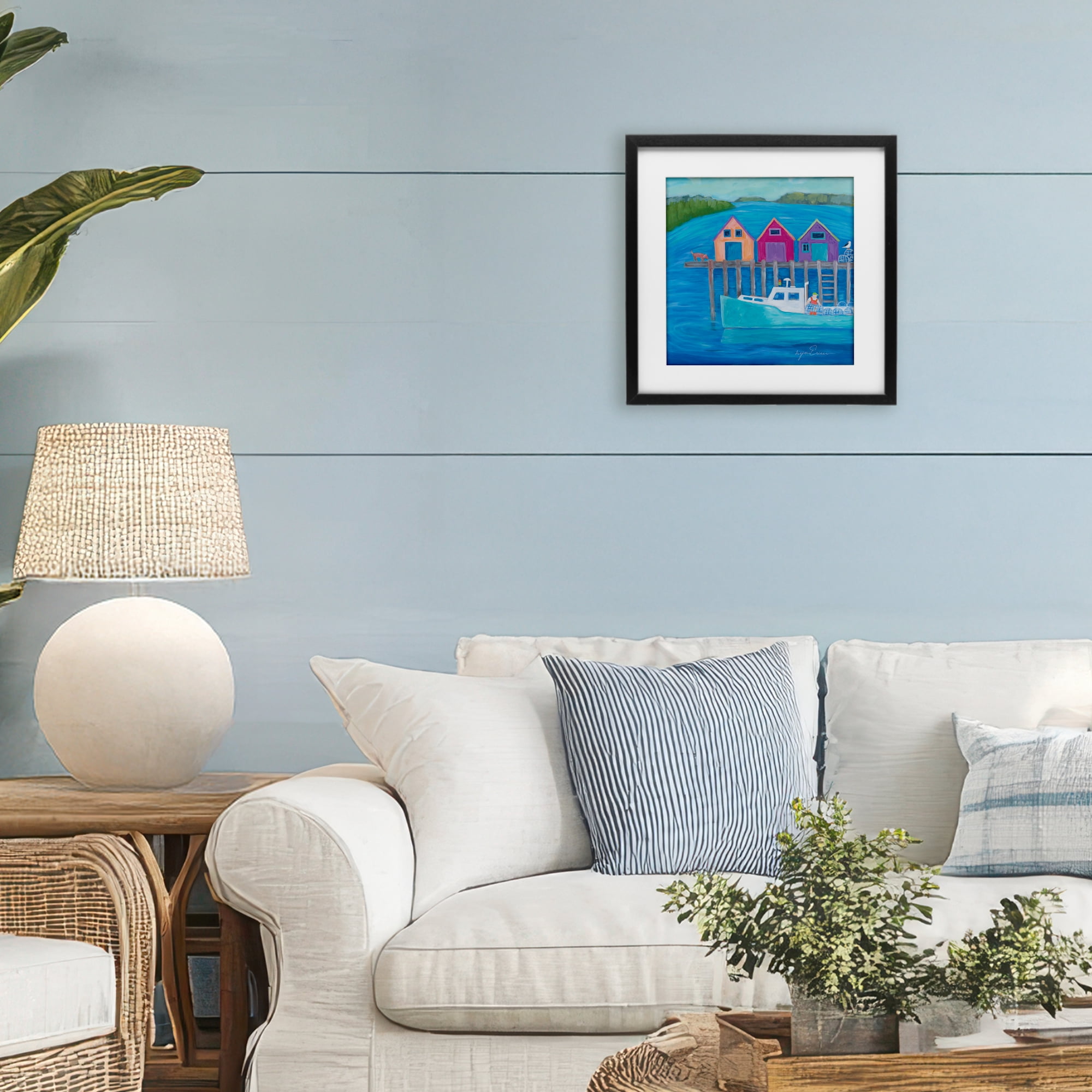 Stupell Industries Work Day at Seaside Village Black Framed Print Under Glass, design by Lynn Ericson Fine Art