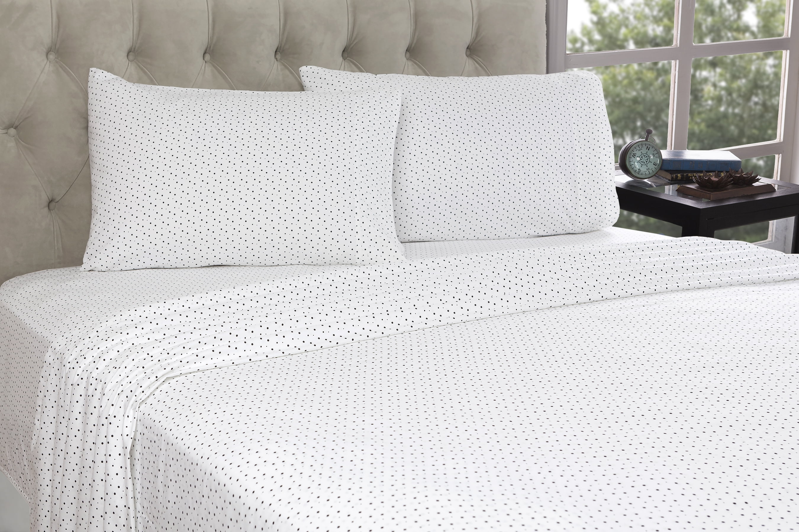Mainstays 100 Cotton Percale Printed Sheet Set, Dots, Twin