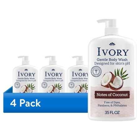 (4 pack) Ivory Body Wash, Mild and Gentle, Coconut Scent, for All Skin Types, 35 fl oz
