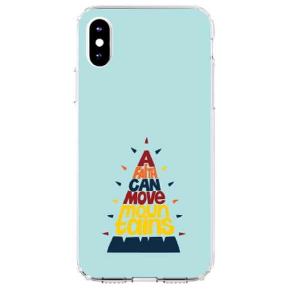 DistinctInk Clear Shockproof Hybrid Case for iPhone X / XS (5.8" Screen) - TPU Bumper, Acrylic Back, Tempered Glass Screen Protector - A Faith Can Moves Mountains